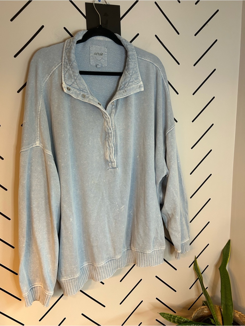 Aerie oh snap oversized sweater heather blue